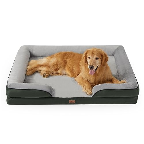 Bedsure XXL Orthopedic Dog Bed - Washable Great Dane Dog Sofa Bed for Giant Dogs, Supportive Foam Pet Couch Bed with Removable Washable Cover, Waterproof Lining and Nonskid Bottom, Dark Green