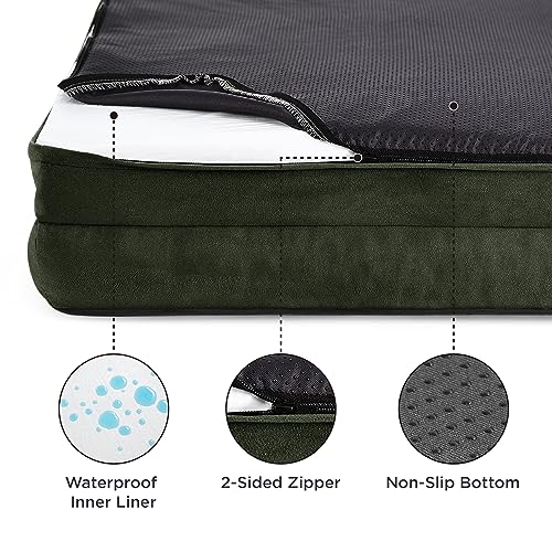 Bedsure XXL Orthopedic Dog Bed - Washable Great Dane Dog Sofa Bed for Giant Dogs, Supportive Foam Pet Couch Bed with Removable Washable Cover, Waterproof Lining and Nonskid Bottom, Dark Green