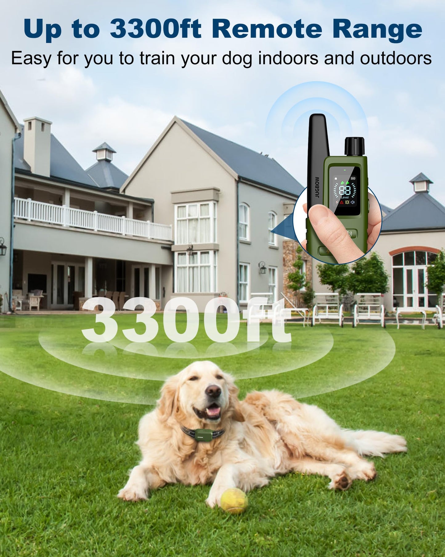 Dog Shock Collar - 3300FT Dog Training Collar with Remote Innovative IPX7 Waterproof with 4 Training Modes, Rechargeable E-Collar for All Breeds