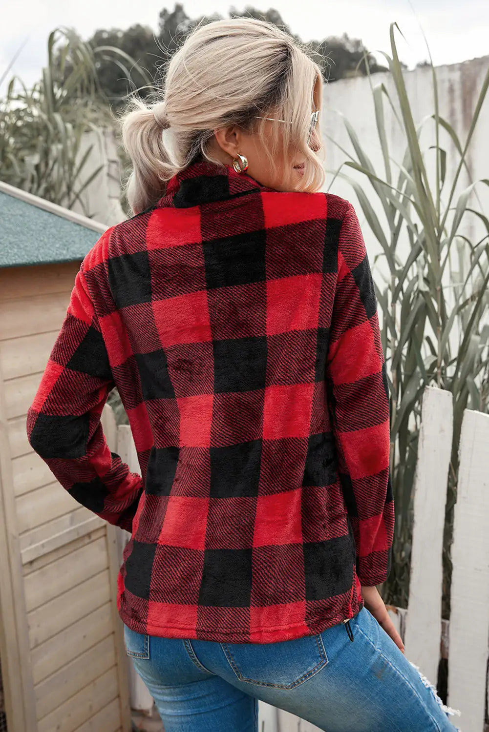 Plaid Print 1/4 Collar Sweatshirt